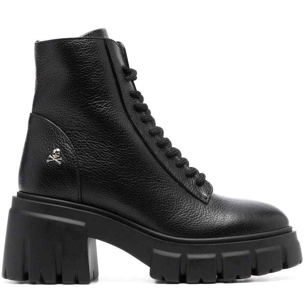 Philipp Plein | Shearling Lined Lace-Up Leather Lug Boots Size 40 EU